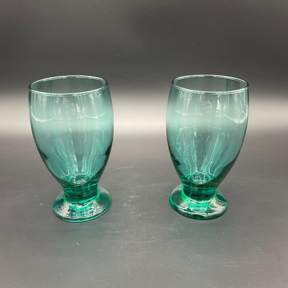 Vintage Turquoise Drinking Glasses Green Glass Water Tumblers Cristar Lexington